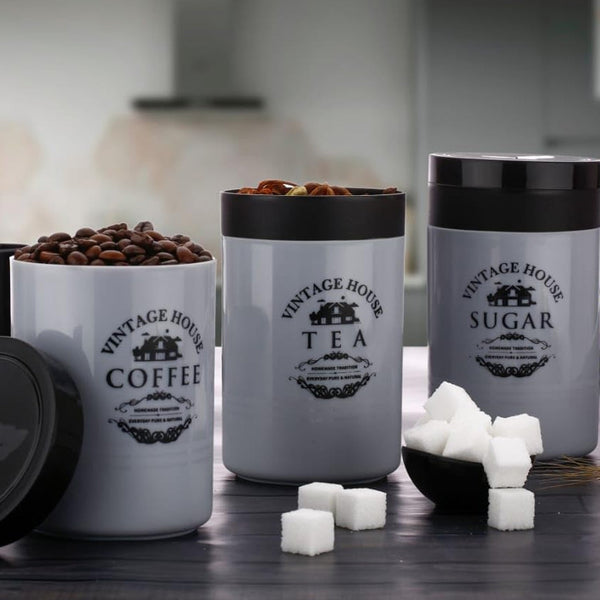 Accurate Seal Tea Sugar Coffee Container - 3 Pcs Plastic Damru Shaped Tea, Coffee, Sugar Canisters Jar, New Airtight Food Seal Containers for Salt, Dry Fruit, Grocery Multicolor (3 Pcs Set) Your Brand