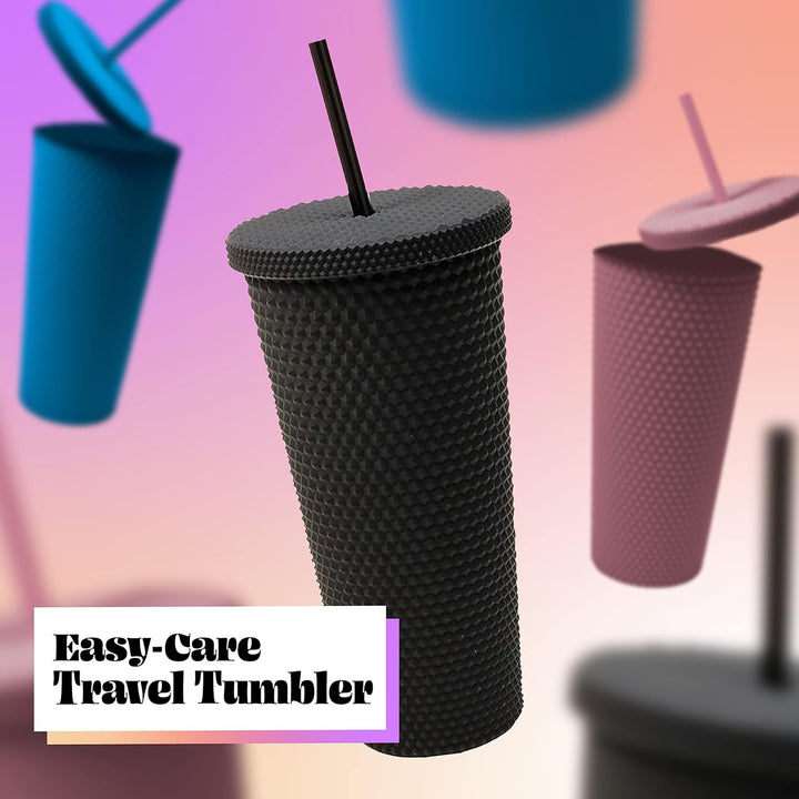 Reusable Studded Tumbler with Straw & Leak Proof Lid (1 Pc, Mix Colors) Your Brand