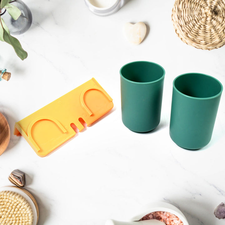 Multipurpose Wall Mount Toothbrush Holder Plastic Stand With 2 Cup  (1 Set) - TezCart