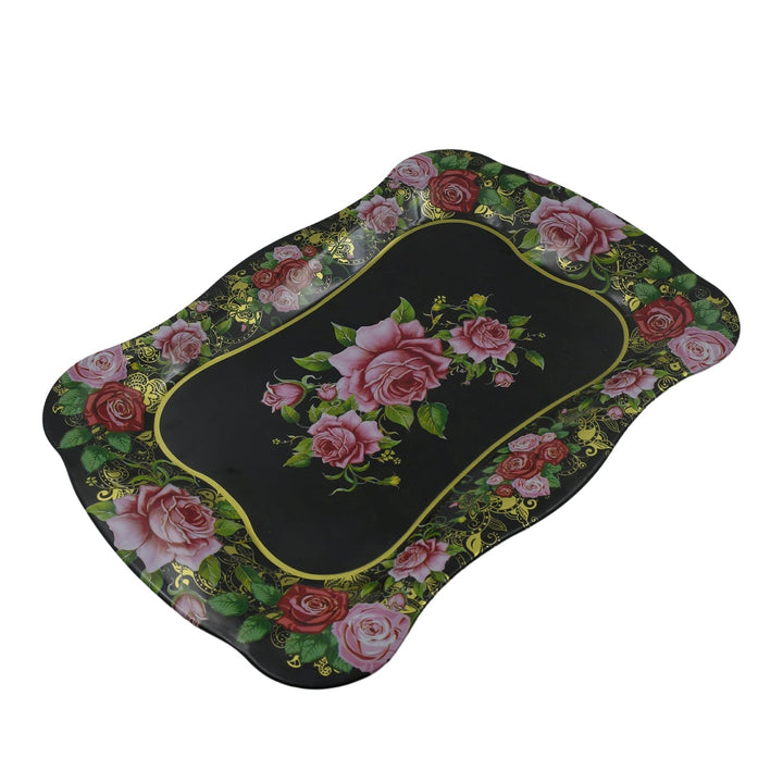 Stainless Steel Serving Tray With Flower Printed Rectangle Premium Dining Table Plate (18 x 8.5 Inch / 1 Pc) Your Brand