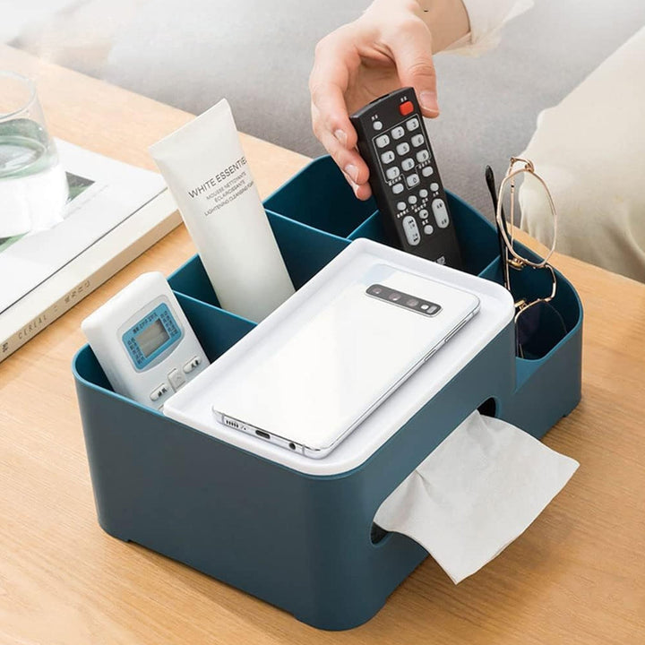 Tissue Paper Storage Holder, Stationery Storage Remote Control, Decorative Pen, Pencil, Napkin, Mobile Phone Multi-Function Desk Storage Organizer for Home and Office (6 Compartment) Your Brand