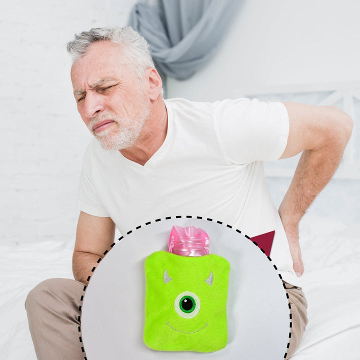 Green One-Eyed Monster Print Small Hot Water Bag with Cover for Pain Relief Your Brand
