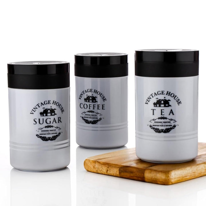 Accurate Seal Tea Sugar Coffee Container - 3 Pcs Plastic Damru Shaped Tea, Coffee, Sugar Canisters Jar, New Airtight Food Seal Containers for Salt, Dry Fruit, Grocery Multicolor (3 Pcs Set) Your Brand