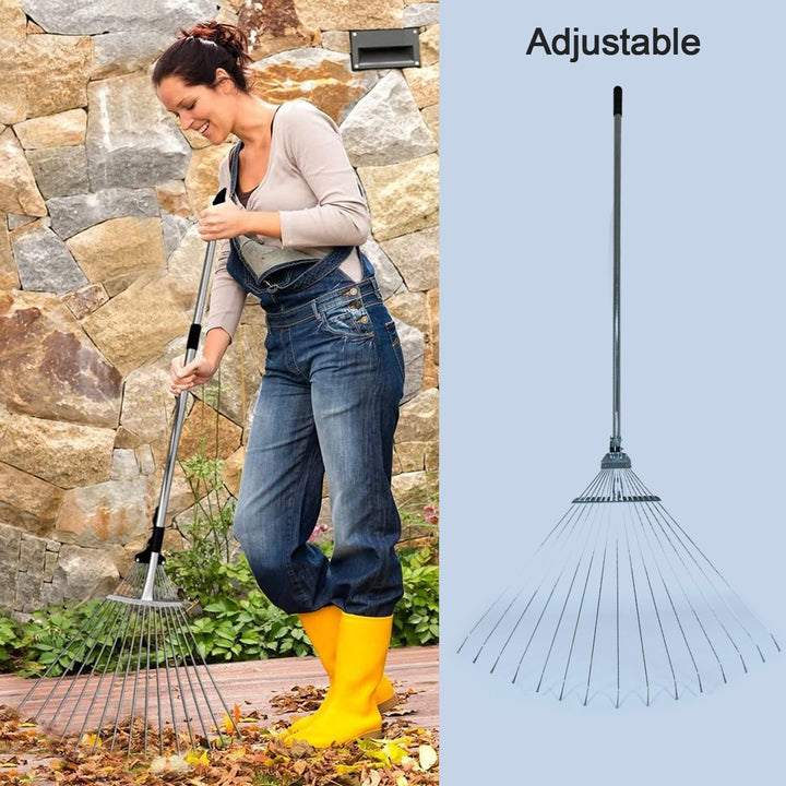 115-152 CM Rake for Gardening, Stainless Steel Telescopic Garden Rake for Quick Clean Up of Lawn and Yard, Adjustable Rake Claws Spacing Garden Broom with Long Handle for Clean Leaves (MOQ :- 12 pc) Your Brand
