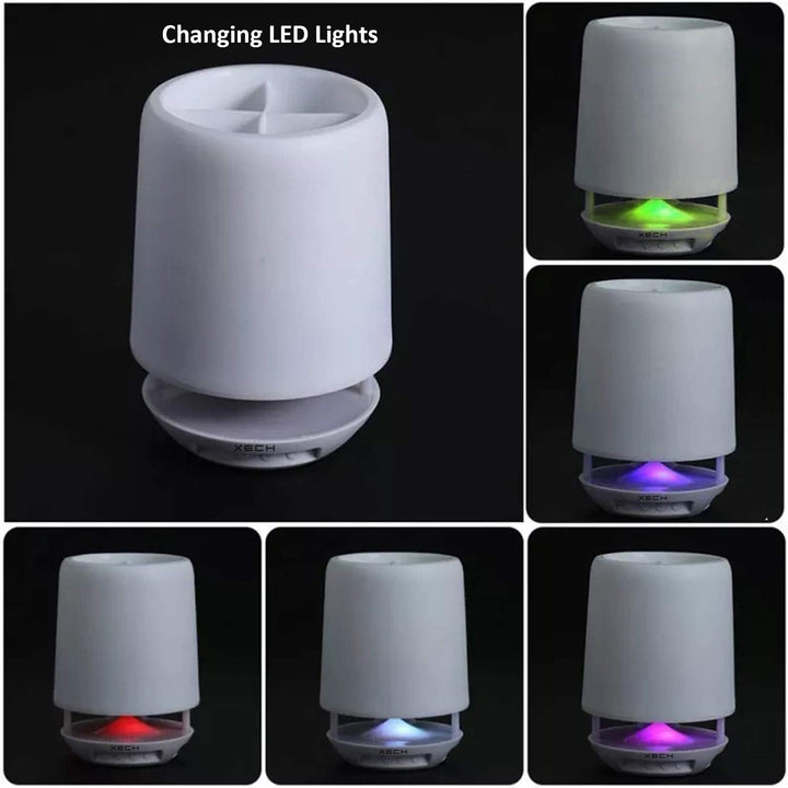 Multifunctional 4-Compartment Pen Holder with 5W Bluetooth Speaker & Smart Color-Changing Desk Lamp Your Brand