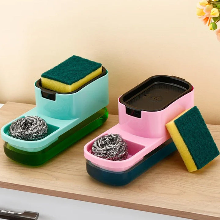 2 in 1 Plastic Dish Soap Liquid Dispenser Sponge Holder (1 Set) - TezCart