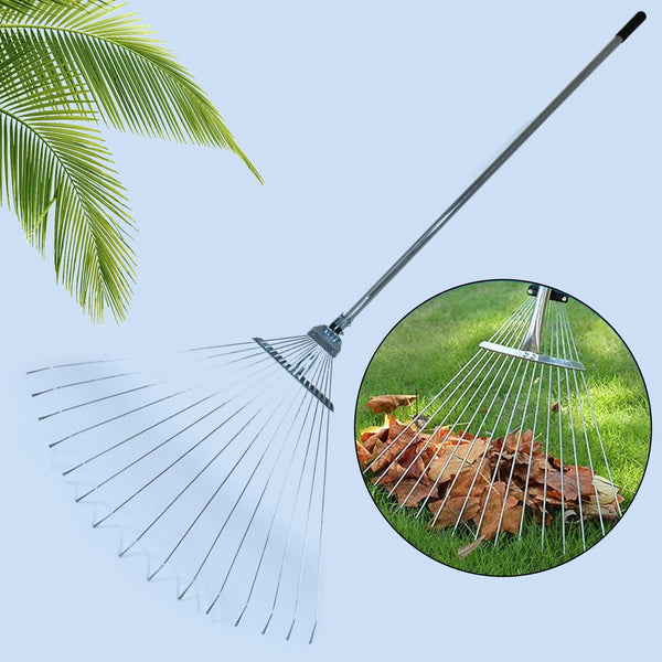 115-152 CM Rake for Gardening, Stainless Steel Telescopic Garden Rake for Quick Clean Up of Lawn and Yard, Adjustable Rake Claws Spacing Garden Broom with Long Handle for Clean Leaves (MOQ :- 12 pc) Your Brand