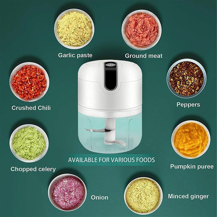 Wireless USB Rechargeable Mini Electric Garlic Machine / Chopper 3 Blades (250Ml) - TezCart