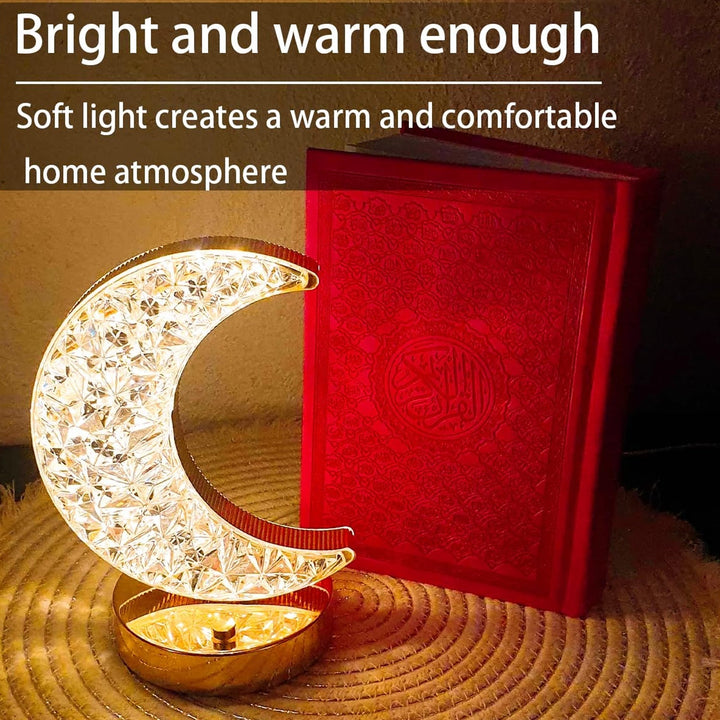 Crystal Table Lamp | Moon Shape Touch Control Lamp with 3 Color | Metal Bedside Lamp for Kids Bedroom Romantic Desktop Nightstand | Stepless Dimming USB Charging Touch Night Light Your Brand