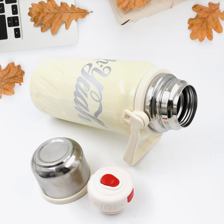 Stainless Steel Vacuum Insulated Water Bottle | Leak Proof Flask for Tea Coffee | Reusable Water Bottle with Hanging Strap | Bottle for Hot & Cold Drinks Wide Mouth Water Flask 1200 ML Your Brand