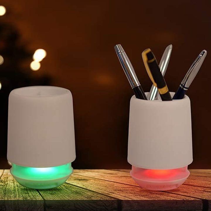 Multifunctional 4-Compartment Pen Holder with 5W Bluetooth Speaker & Smart Color-Changing Desk Lamp Your Brand