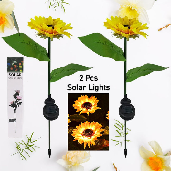 2 Pc Outdoor Solar Sunflower Lights Intelligent Light Control Waterproof Garden Landscape Stake Light Your Brand