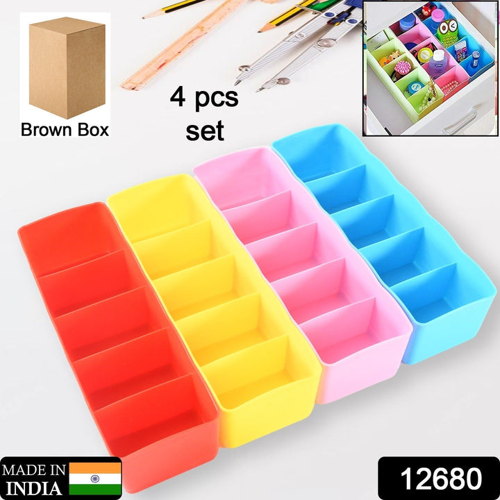 Multi-Function Desktop Drawer Storage Box Clothing Organizer 5 Grid Storage Box Underwear Socks ,Ties Organizer Box (4 Pc Set) Your Brand