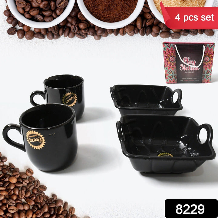 Play Station Ceramic Tea / cups / Mug Set With Handle Serving Bowl Milk Cup, Coffee Cup, Tea Cup, Breakfast Cup, Drinking Mug or Outdoor for Household, Gift for Birthday, Wedding Party (4 Pcs set) Your Brand
