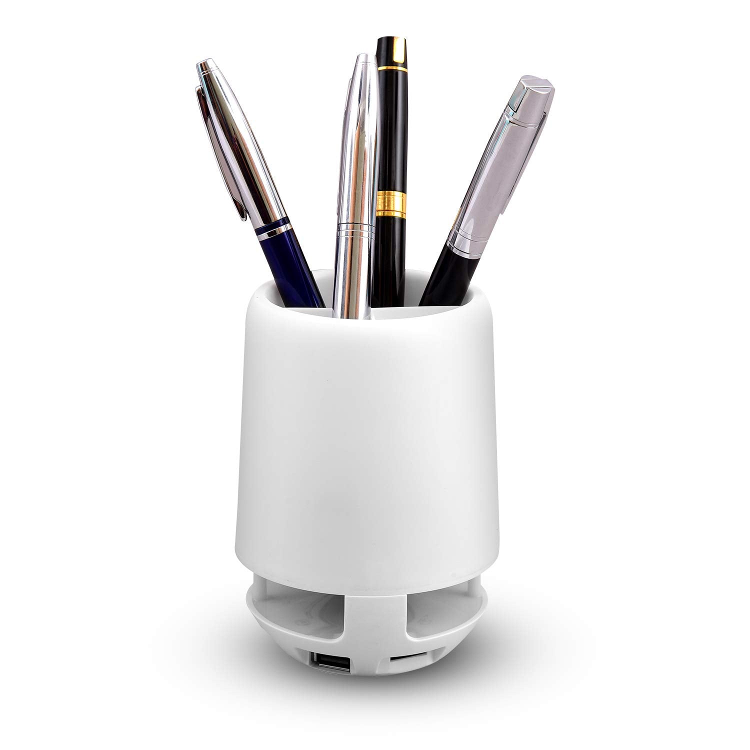 Multifunctional 4-Compartment Pen Holder with 5W Bluetooth Speaker & Smart Color-Changing Desk Lamp Your Brand