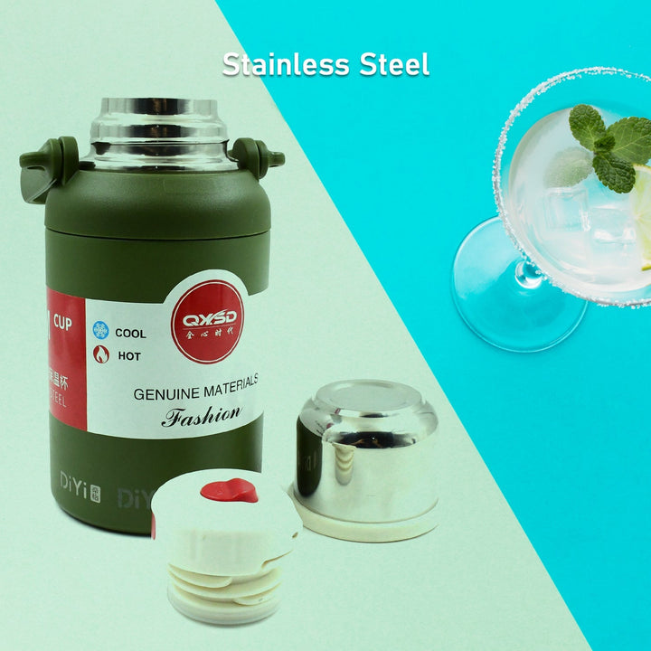 Stainless Steel Vacuum Insulated Water Bottle / Cup | Leak Proof Flask for Tea Coffee | Reusable Water Bottle with Hanging Strap | Bottle for Hot & Cold Drinks Wide Mouth Water Flask (900 ML / Mix Color) Your Brand