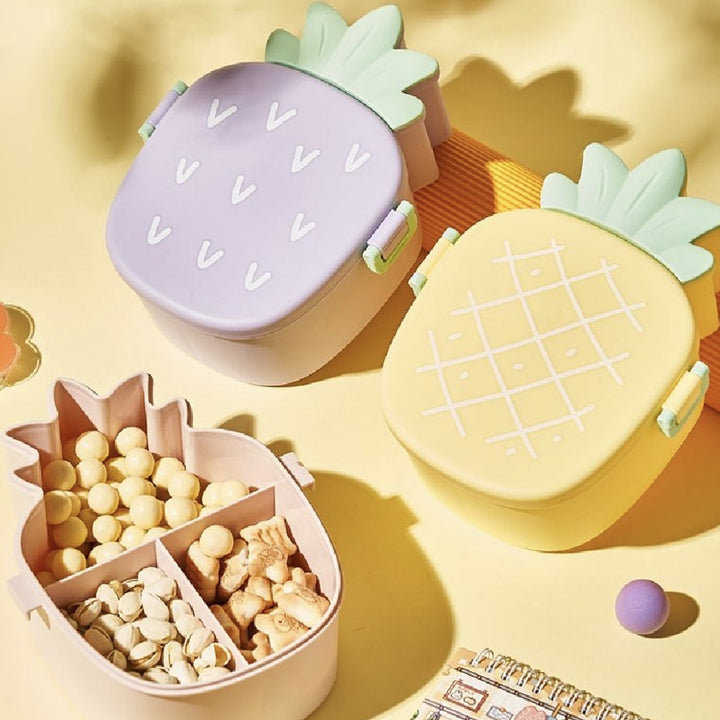 Kids Lunch Box Cute Pineapple Shaped Bento Box with Fork Spoon Snack Container Microwave Portable Office Lunch Box (1 Pc / With Spoon, Fork & Color Box) Your Brand