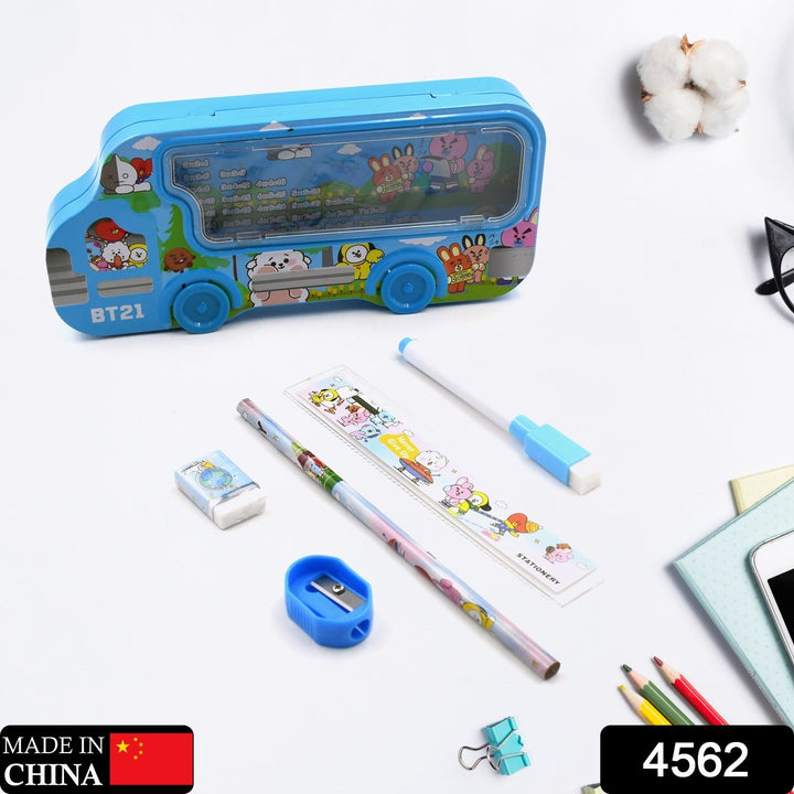 Bus Shape Compass Box for Boys, Kids School Accessories |  Pencil Box  with Wheels for Girls and Kids, String Operated Case Students School Supplies - Stationery Set Organizer Birthday Return Gift for Kids Your Brand