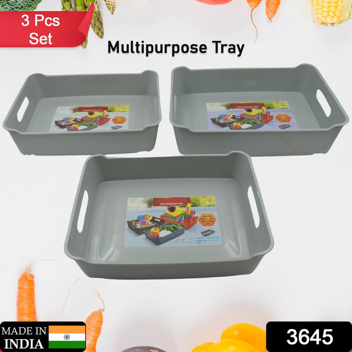 Multipurpose Organising & Storage Plastic Tray,  Fruit & Vegetable/ Multi Purpose Tray, Organizer for Kitchen, Countertop, Cabinet, Bathroom Plastic Storage Basket For Store Fruits, Vegetables, Magazines, Cosmetics, Stationary Set of 3 Your Brand