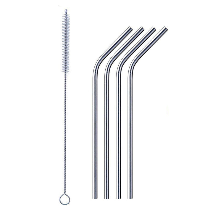 Reusable Stainless Steel Drinking Straws Bent (4 Bent Straws, 1 Brush) Your Brand