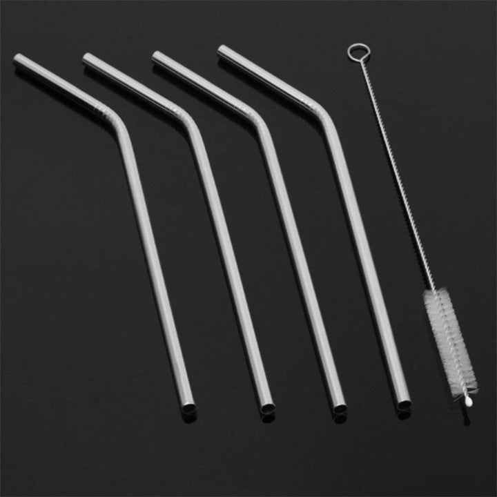 Reusable Stainless Steel Drinking Straws Bent (4 Bent Straws, 1 Brush) Your Brand
