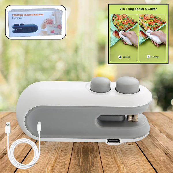 Mini Bag Sealer, 2 in 1 Seal & Cutter Heat Sealers, TYPE-C USB Charging Portable Bag Reseller, Handle Food Sealer, Sealing Machine for Food Storage Plastic Bags Snacks Keep Food Fresh - TezCart