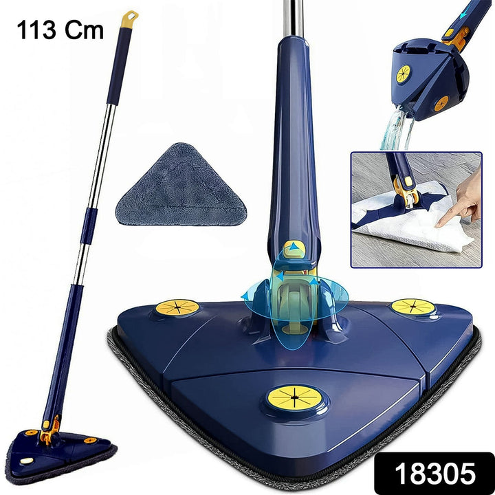 360° Rotatable Mop Triangle Mop with Long Handle (1 Pc / 113 Cm) - TezCart