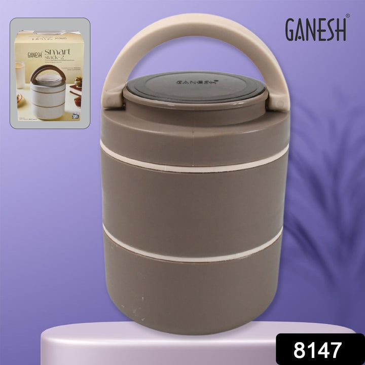 Ganesh Smart Stack 2 Layer Portable Lunch Box Stainless Steel Airtight Leak-Proof Lunch Box for Office, School, Picnic: Color May Vary (2 Layer) Your Brand