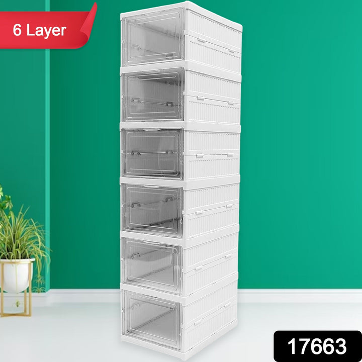 Stackable Multifunctional Storage, for Clothes Foldable Drawer Shelf Basket Utility Cart Rack Storage Organizer Cart for Kitchen, Pantry Closet, Bedroom, Bathroom, Laundry (6 Layer / 1 Pc) Your Brand