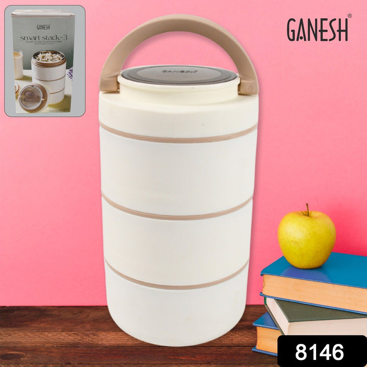 Ganesh Smart Stack 3 Layer Portable Lunch Box Stainless Steel Airtight Leak-Proof Lunch Box for Office, School, Picnic: Color May Vary (3 Layer) Your Brand
