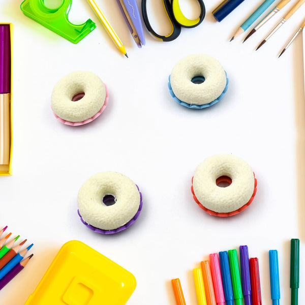 Donut Eraser for Girls & Boys / Eraser for School B'Day Return Gift Party Doughnut Lollipop Ice Cream Theme Shape Erasers Pencils Set for Kids Educational Stationary kit, School Supplies (1 Set 4 Pc) Your Brand