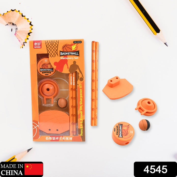 Football & Basketball Stationery Kit – Pencil, Sharpener & Eraser for Kids (Birthday Gift) Your Brand