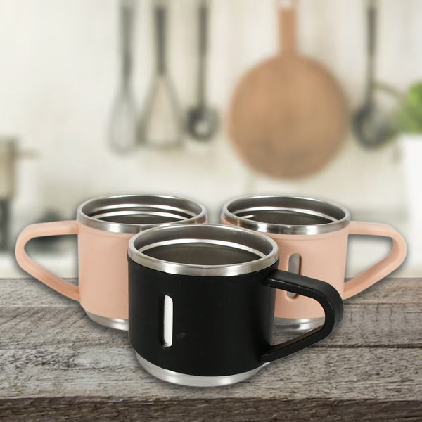 Stainless Steel Vacuum Coffee / Tea Cup, Tea Mug Hot Insulated Double Wall Stainless Steel, Coffee, and Milk Cup with Handle Easy To Carry: Coffee Cup (3 pc) Your Brand