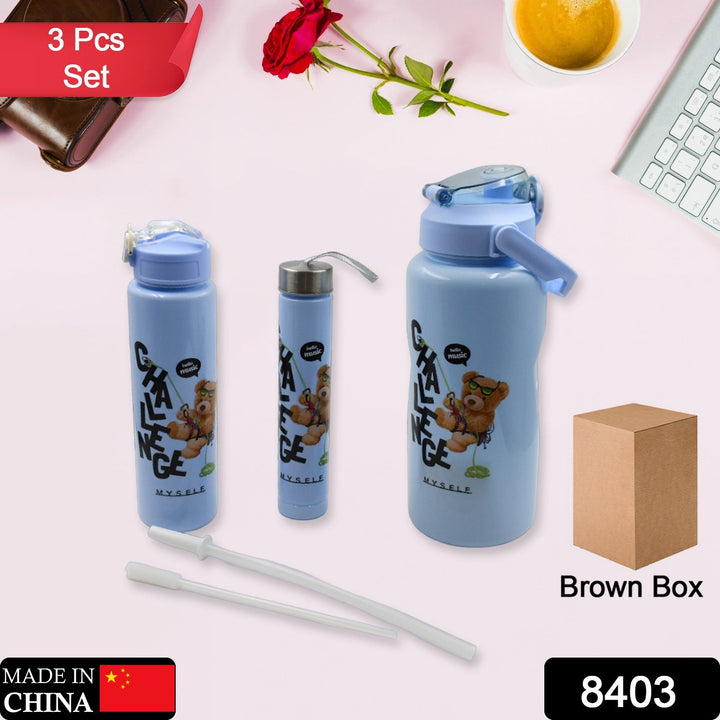 Plastic Water Bottle 3pc Set,3  Different Size Bottle High Quality Water Bottle Plastic Water Bottle BPA-Free & Leak-Proof!  Cartoon Printed Design for Kids' School, For Fridge, Office, Sports, School, Gym, Yoga (3 Pc Set) Your Brand