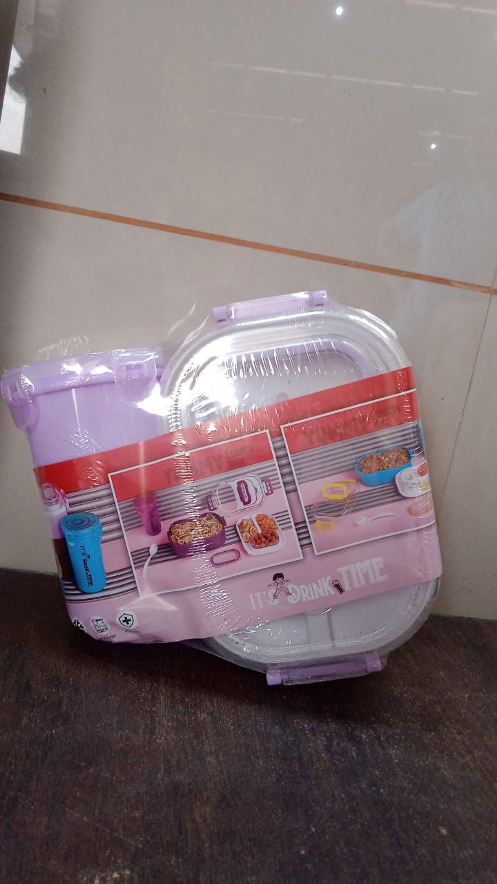 Plastic Lunch Box With Small Box, Bottle & Sponn for Kids Lunch Box (4 Pc Set) your brand