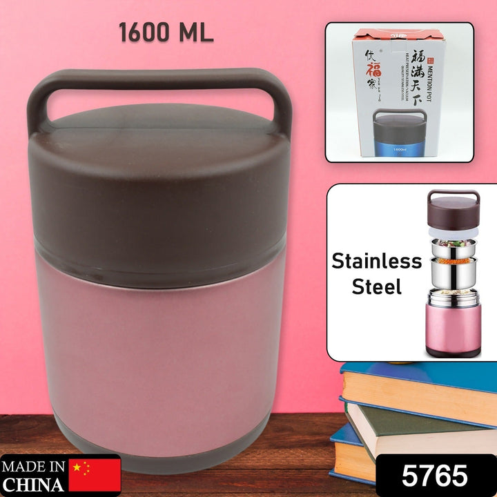 Vacuum insulated lunch box, 304 stainless steel, used for lunch storage, double-layer travel hiking picnic food jar, with folding spoon and handle BPA Free Thermos Lunch Box for Kids Adults (1600 ML) Your Brand