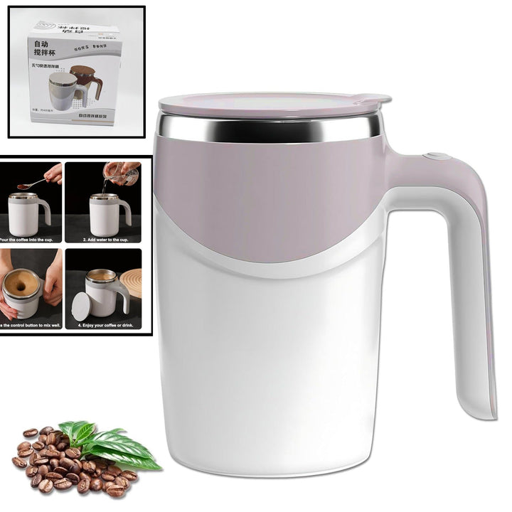 Stirring Coffee Mug | Magnetic Stirring Coffee Cup | Stainless Steel Mug for Milk | Travel Mixing Cup | Self Stirring Coffee Mug, Suitable for Coffee / Milk / Hot Chocolat | Battery Operated ( Battery Not Included) Your Brand