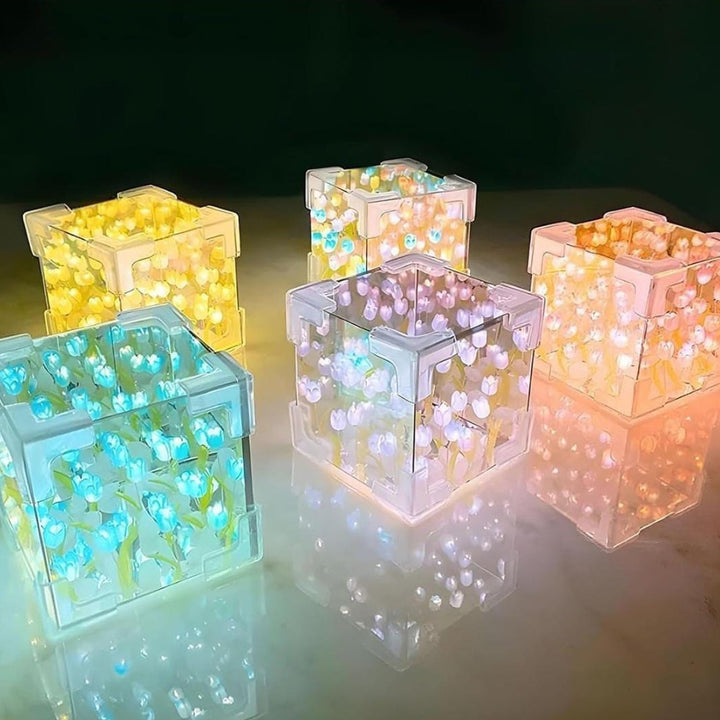 Cube Tulip Night Lamp | Led Decorative Nights Lamp (Multicolor & Design / 1 Set) - TezCart