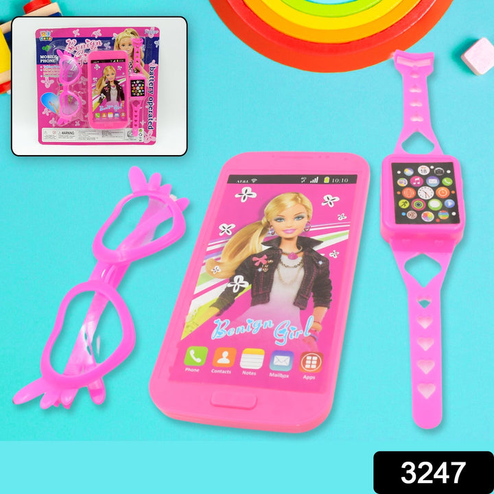 Barbiee Musical Phone, Watch & Glasses Set for Girls – ABS Calling Toy (3-Piece, Battery Not Included) Your Brand