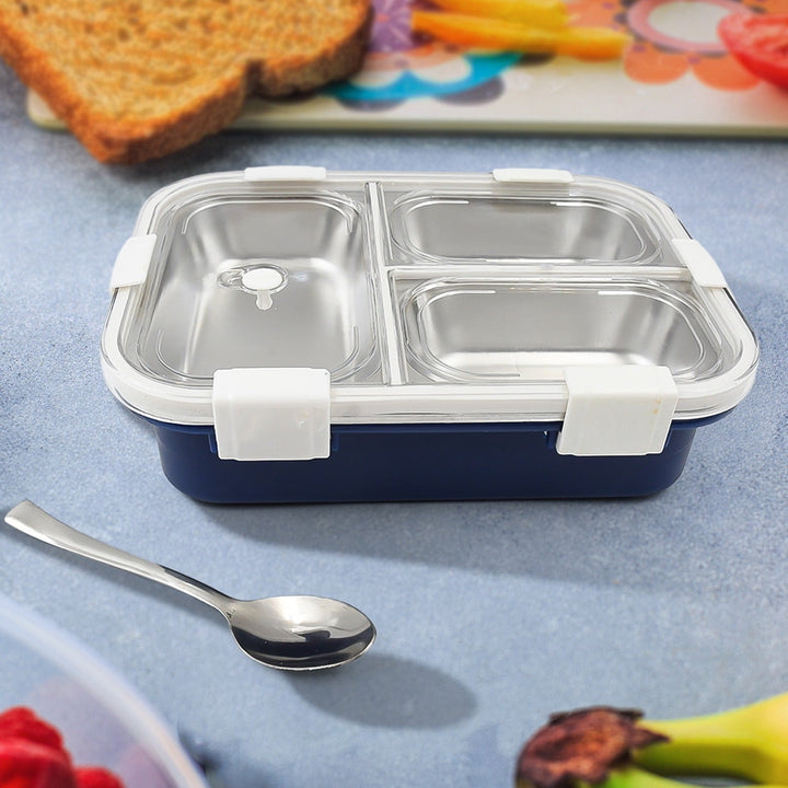 3 Compartment Transparent Stainless Steel Lunch Box for Kids, Tiffin Box, Lunch Box, Lunch Box for Kids, Insulated Lunch Box, Lunch Box for Office Women and Men, Stainless Steel Tiffin Box for Boys, Girls, School Office (Multi Color) Your Brand