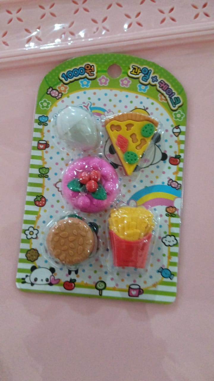 3D Food Shape Fancy & Stylish Colorful Erasers, Mini Eraser Creative Cute Novelty Eraser for Children Eraser Set for Return Gift, Birthday Party, School Prize(5 Pcs Set) Your Brand