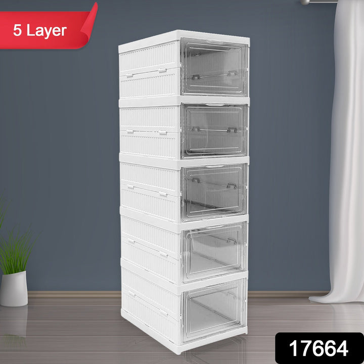Stackable Multifunctional Storage, for Clothes Foldable Drawer Shelf Basket Utility Cart Rack Storage Organizer Cart for Kitchen, Pantry Closet, Bedroom, Bathroom, Laundry (5 Layer / 1 Pc) Your Brand