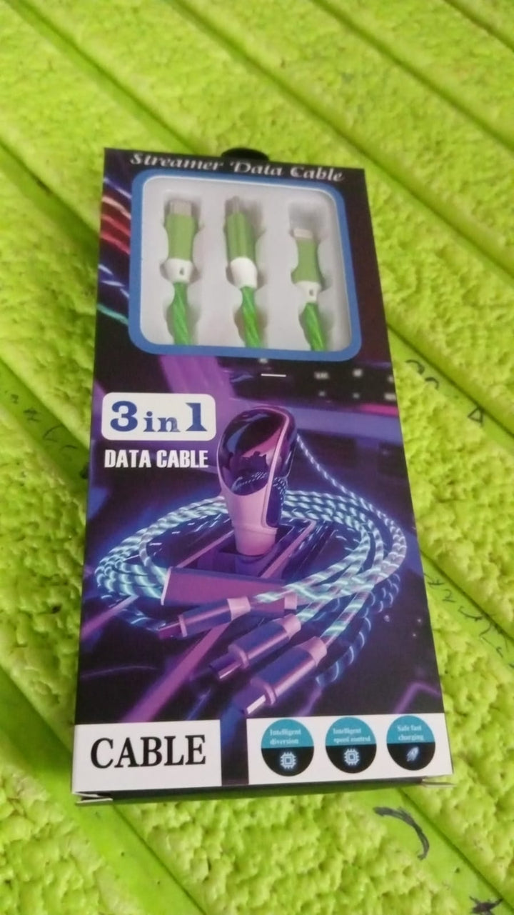 3 in 1 Charging Cable Light Up Fast Charger Multi Charging Cable (1 Pc) - TezCart