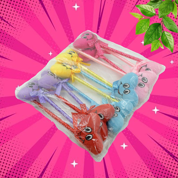 Cute Cartoon Shape & Heart Design Facy Writting Pen Attached Rattle | Ball Pen Smooth Writing For Wedding , Events & Multiuse Pen  Best Pen l Use for Kids (12 Pcs Set Mix Design & Color) Your Brand