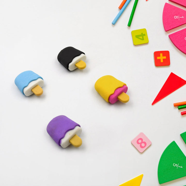 Cone / Donut / Lolipop / Ice cream / Eraser for Girls & Boys / Eraser for School B'Day Return Gift Party Doughnut Lollipop Ice Cream Theme Shape Erasers Set for Kids Educational Stationary kit, School Supplies (1 Set 4 Pc) Your Brand