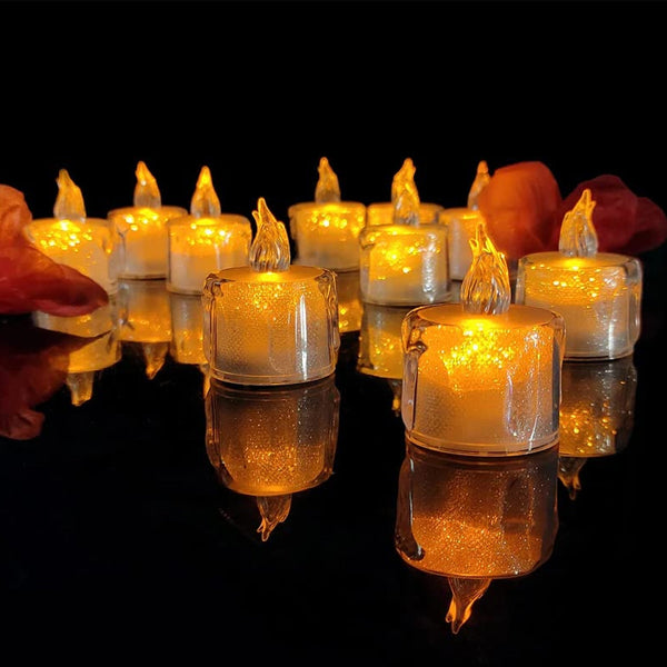 12 Pcs Flameless and Smokeless Decorative Acrylic Candles Transparent Led Tea Light Candle for Gifting, House, Diwali, Christmas, Festival, Events Decor Candles Your Brand