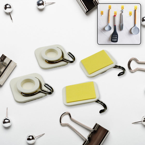 Multipurpose Strong Hook Self-Adhesive hooks for wall Heavy Plastic Hook, Sticky Hook Household For Home, Decorative Hooks, Bathroom & All Type Wall Use Hook, Suitable for Bathroom, Kitchen, Office (4 Pc Set) Your Brand
