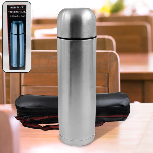 Vacuum Flask With Cover, 18/8 Stainless Steel | Hot and Cold Water Bottle with Push-Down Lid | Double Walled Stainless Steel Bottle for Travel, Home, Office, School, Picnic ( Approx 500 ML / With Cover) Your Brand