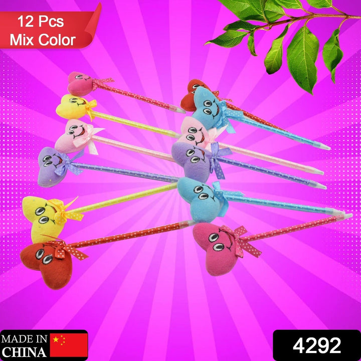 Cute Cartoon Shape & Heart Design Facy Writting Pen Attached Rattle | Ball Pen Smooth Writing For Wedding , Events & Multiuse Pen  Best Pen l Use for Kids (12 Pcs Set Mix Design & Color) Your Brand