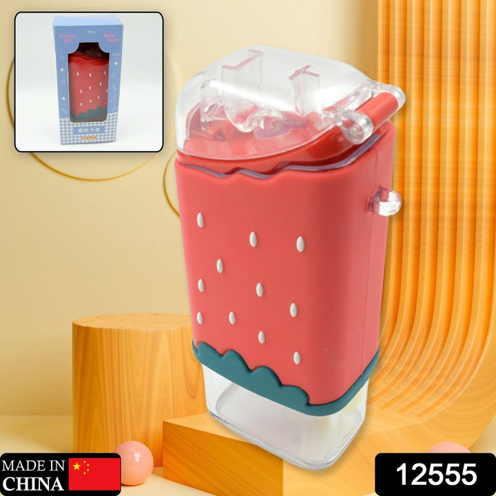 Portable Cute Water Bottle for Kids, Unique Ice Cream Shape water cup, Popsicle Shaped Plastic Kettle with Straw, Adjustable Shoulder Strap, BPA free, Leakproof (300 ML) Your Brand